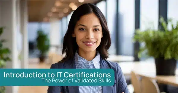 Smiling IT Professional with IT Certifications in a modern office setting