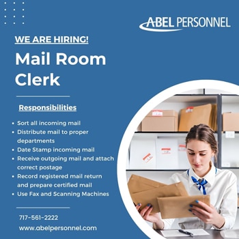 Mail Room Clerk Jobs in Harrisburg PA